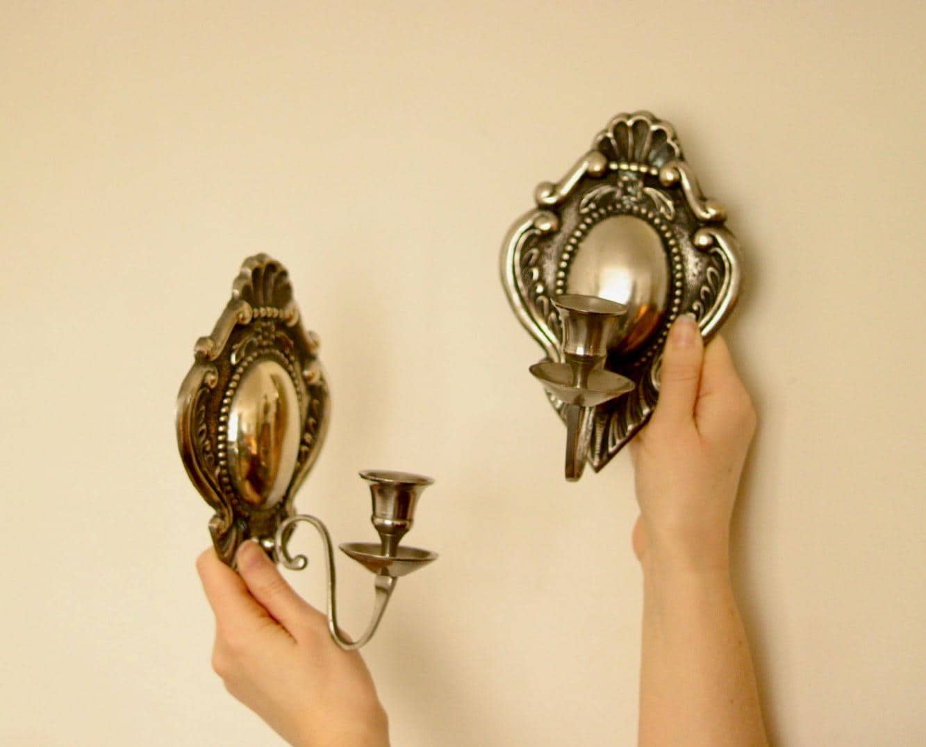 Pair of Mid Century Swedish Pewter Sconces