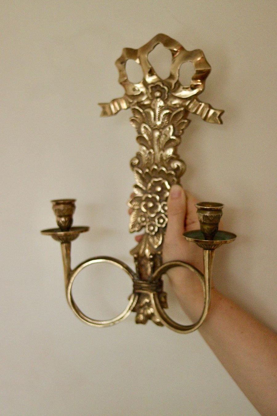 Pair Of Mid Century Italian Brass Bow Sconces
