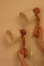 Pair of Vintage Wall Lamps by Solbackens Svarveri, Sweden, 1970s - Pine Wood