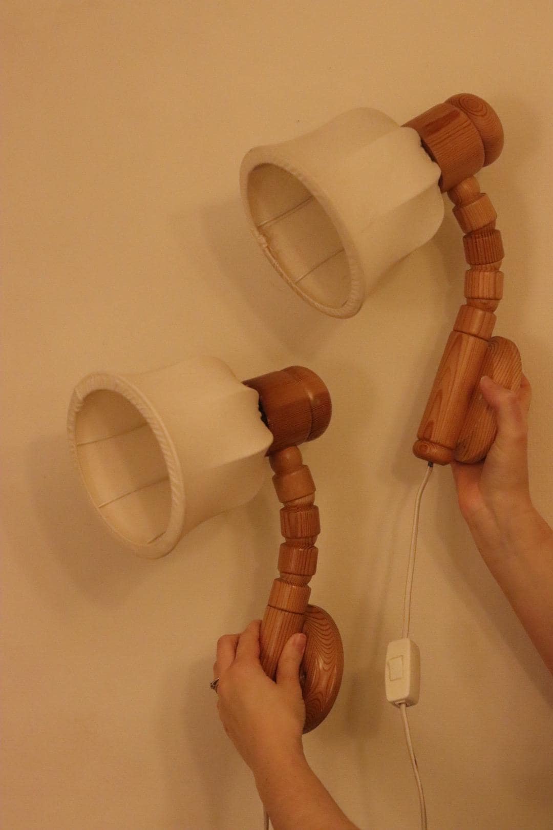 Pair of Vintage Wall Lamps by Solbackens Svarveri, Sweden, 1970s - Pine Wood