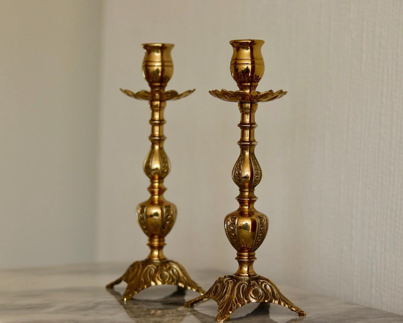 Pair of Mid-Century Swedish Brass Candle Holders