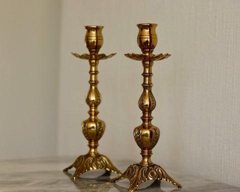 Pair of Mid-Century Swedish Brass Candle Holders