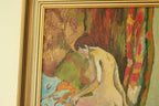 Original Swedish Oil on Panel Painting – Nude in Colourful Interior