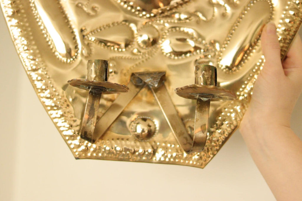 Pair Large baroque Style Mid Century Swedish Brass Sconces