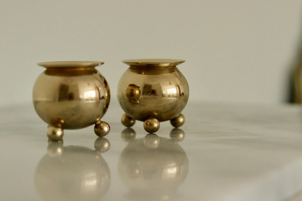 Pair of Mid-Century Swedish Brass Candle Holders