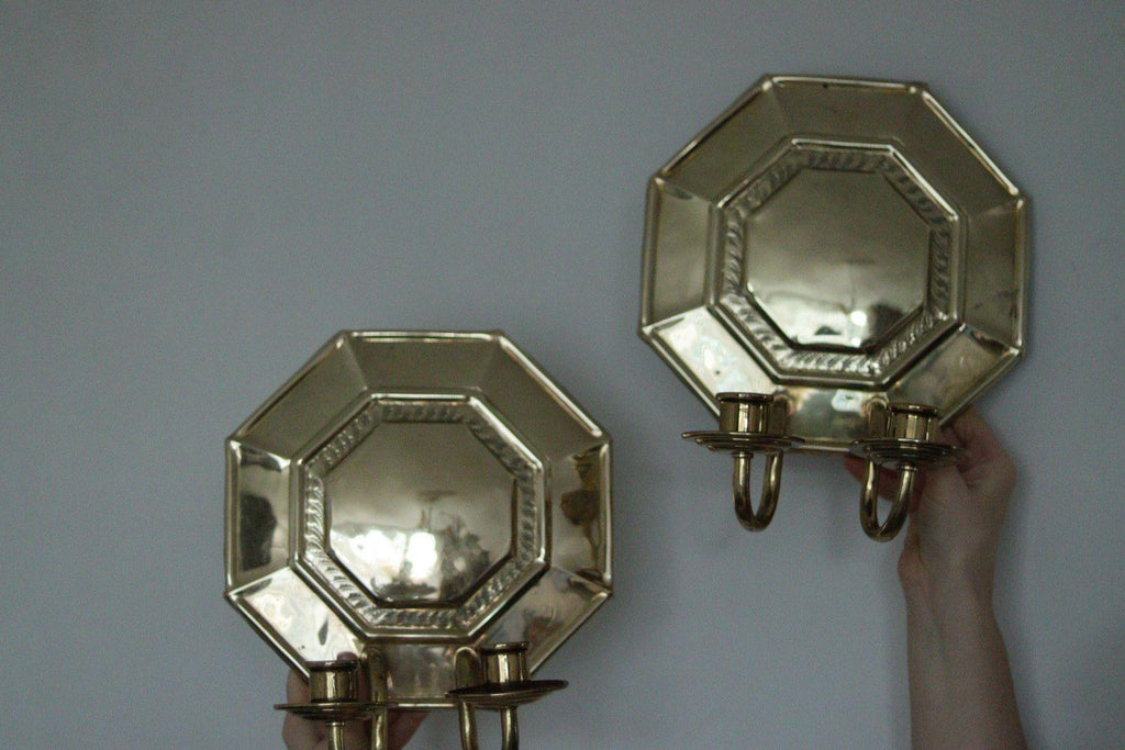Pair of  Swedish Brass Octagonal Sconce with double arm Design