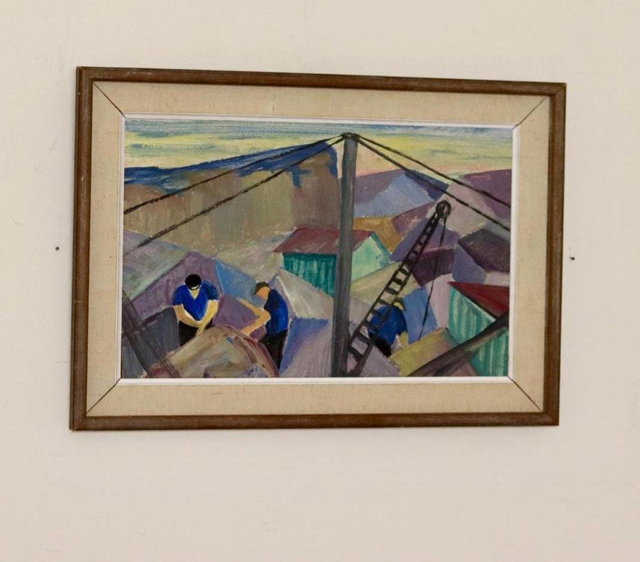Original Swedish Oil on Panel "Men at Work"