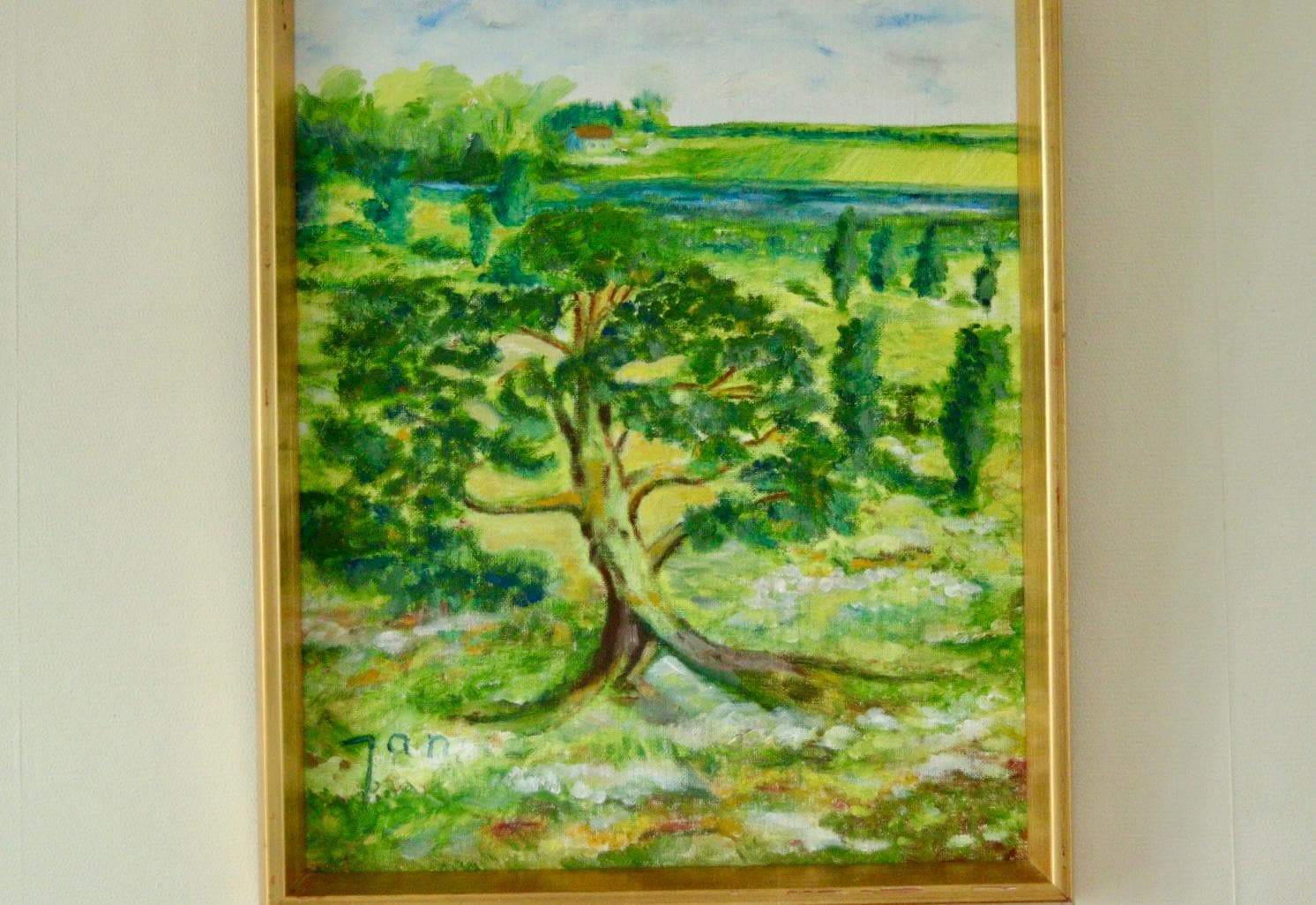 Original Vintage Oil on Panel – "Tree on Landscape" Jan