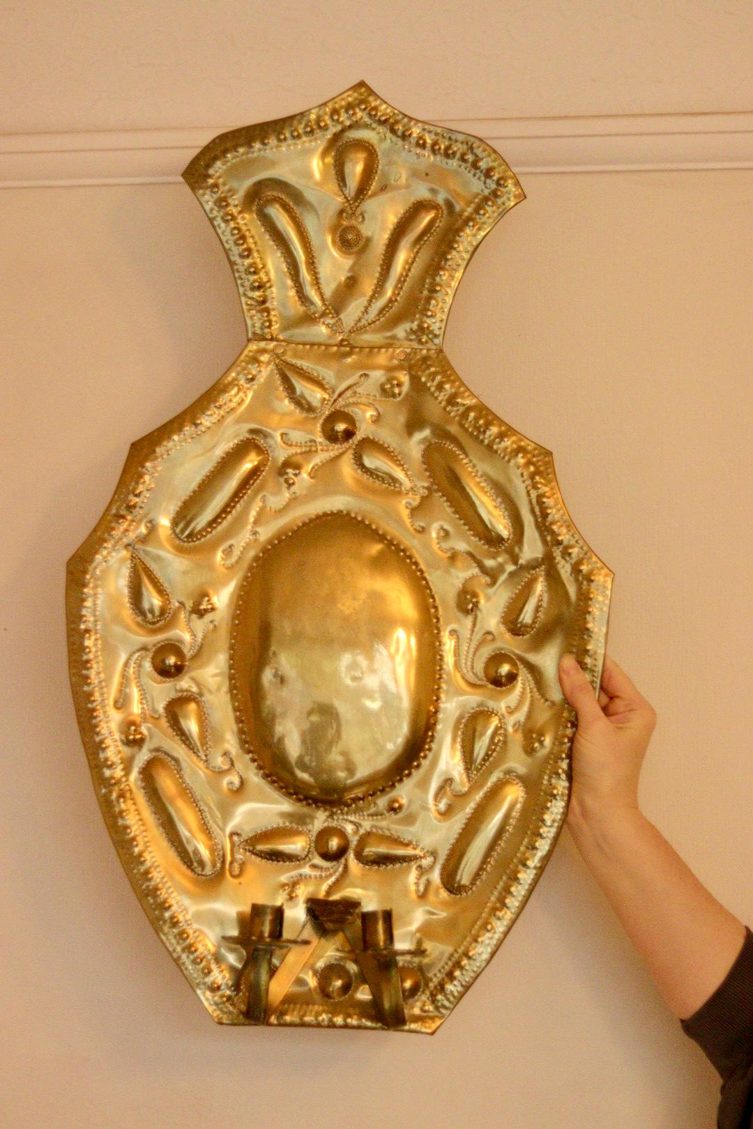 Baroque Style X-Large Mid-Century Brass Swedish Sconces