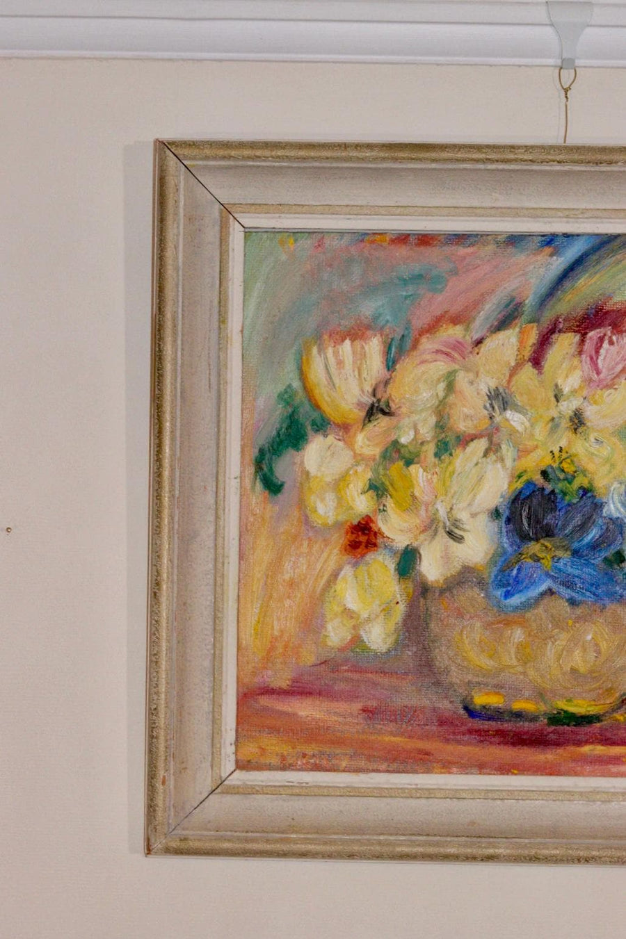 Original Swedish Mid-Century Oil On Panel Painting " Flowers "